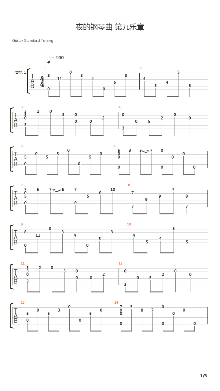 夜的钢琴曲九吉他谱