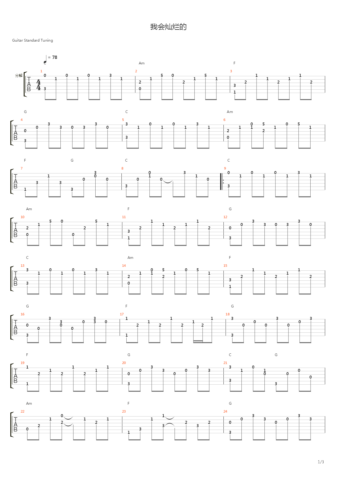 我会灿烂的吉他谱