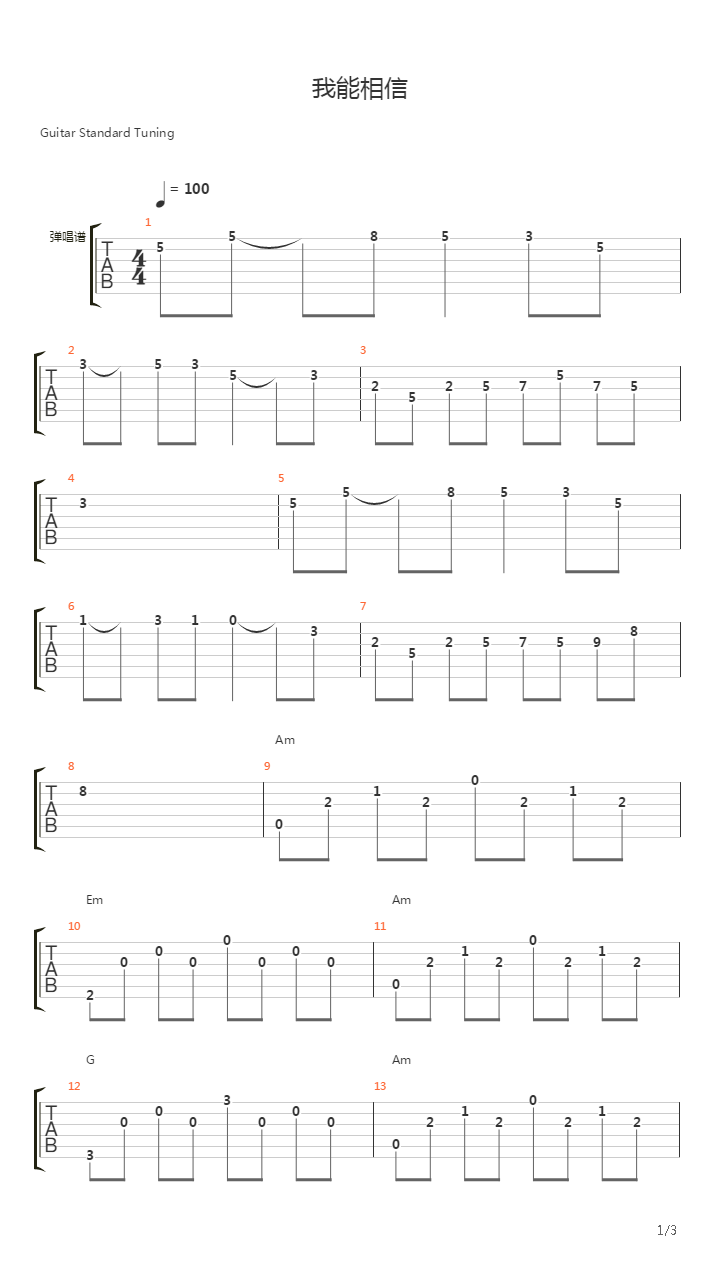 我能相信吉他谱