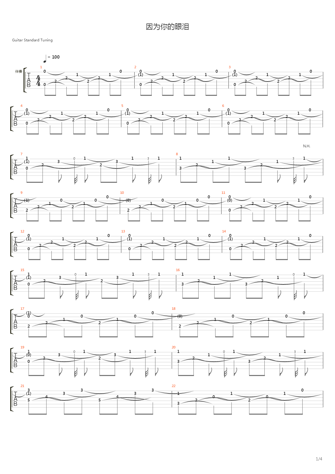 因为你的眼泪吉他谱