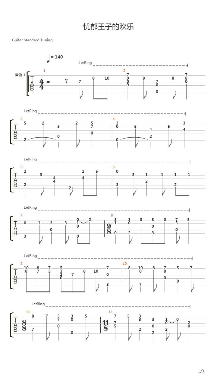 忧郁王子的欢乐吉他谱