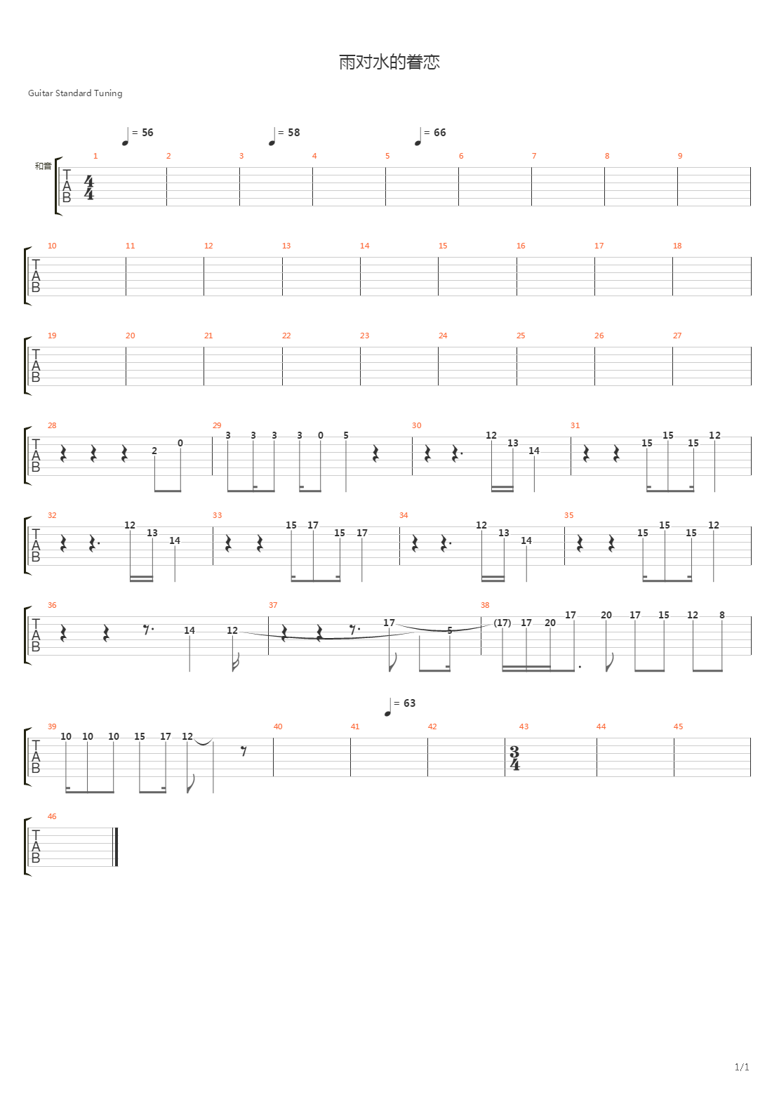 雨对水的眷恋吉他谱