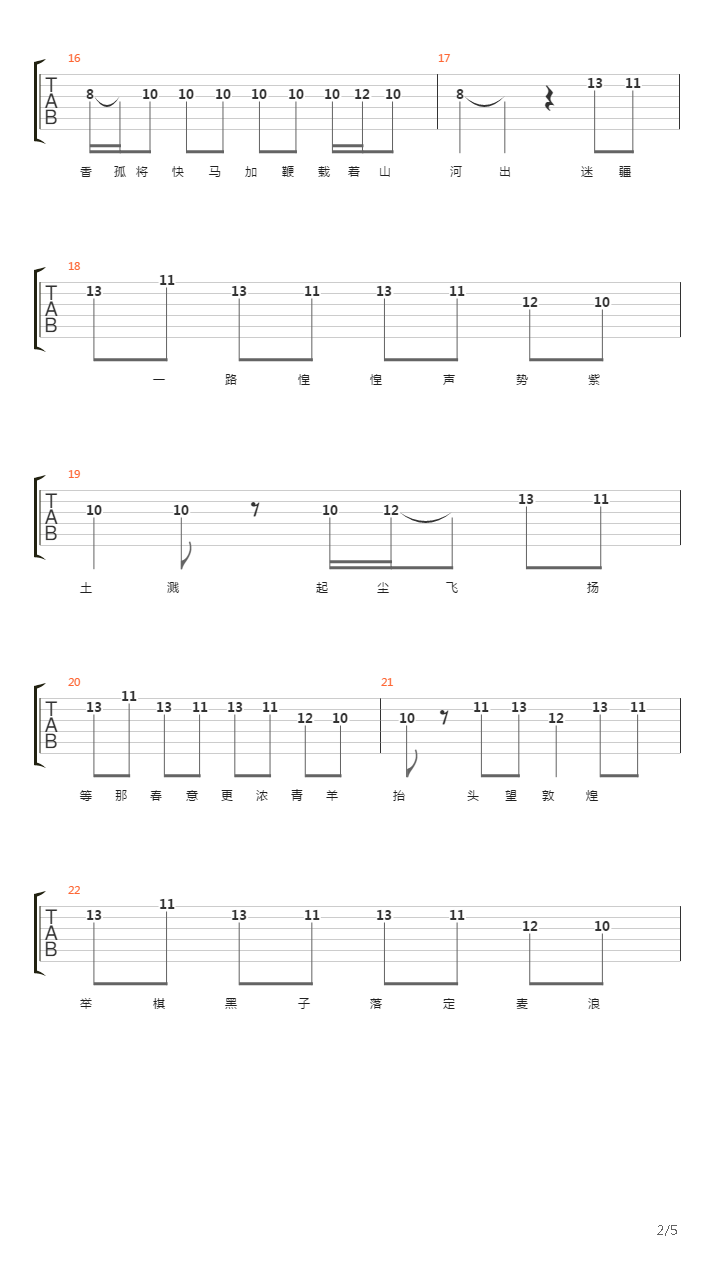 东方迷疆(唐波&蓝蓝乐团)吉他谱