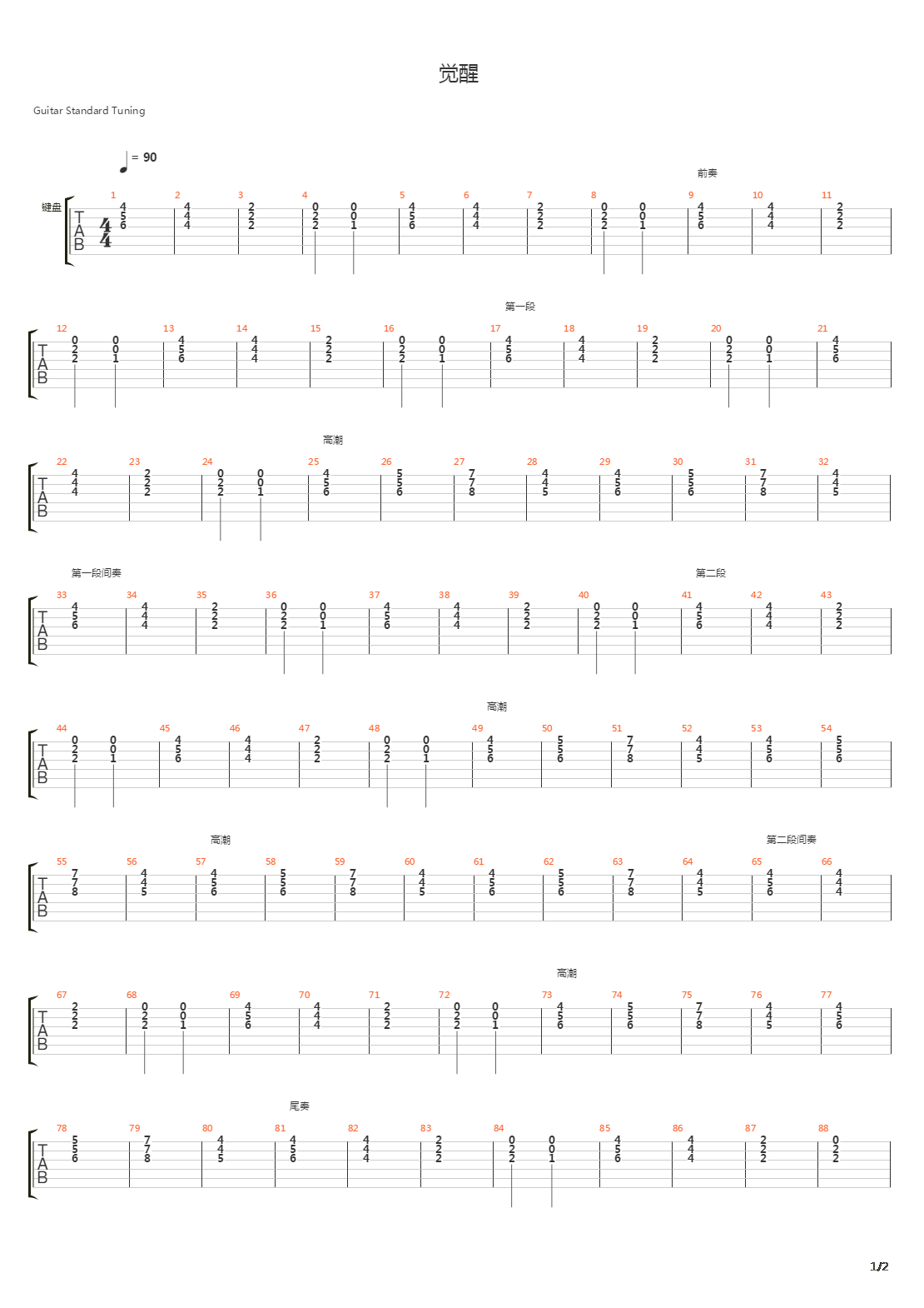 觉醒吉他谱