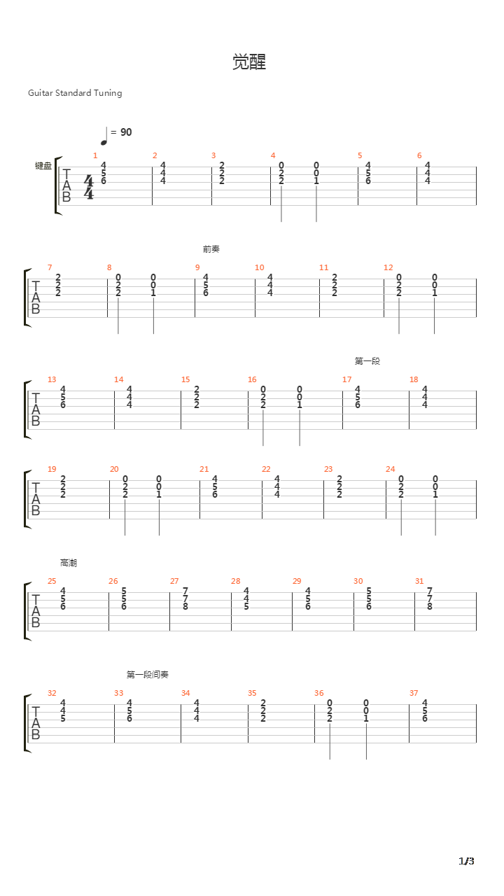 阿纲觉醒吉他谱图片