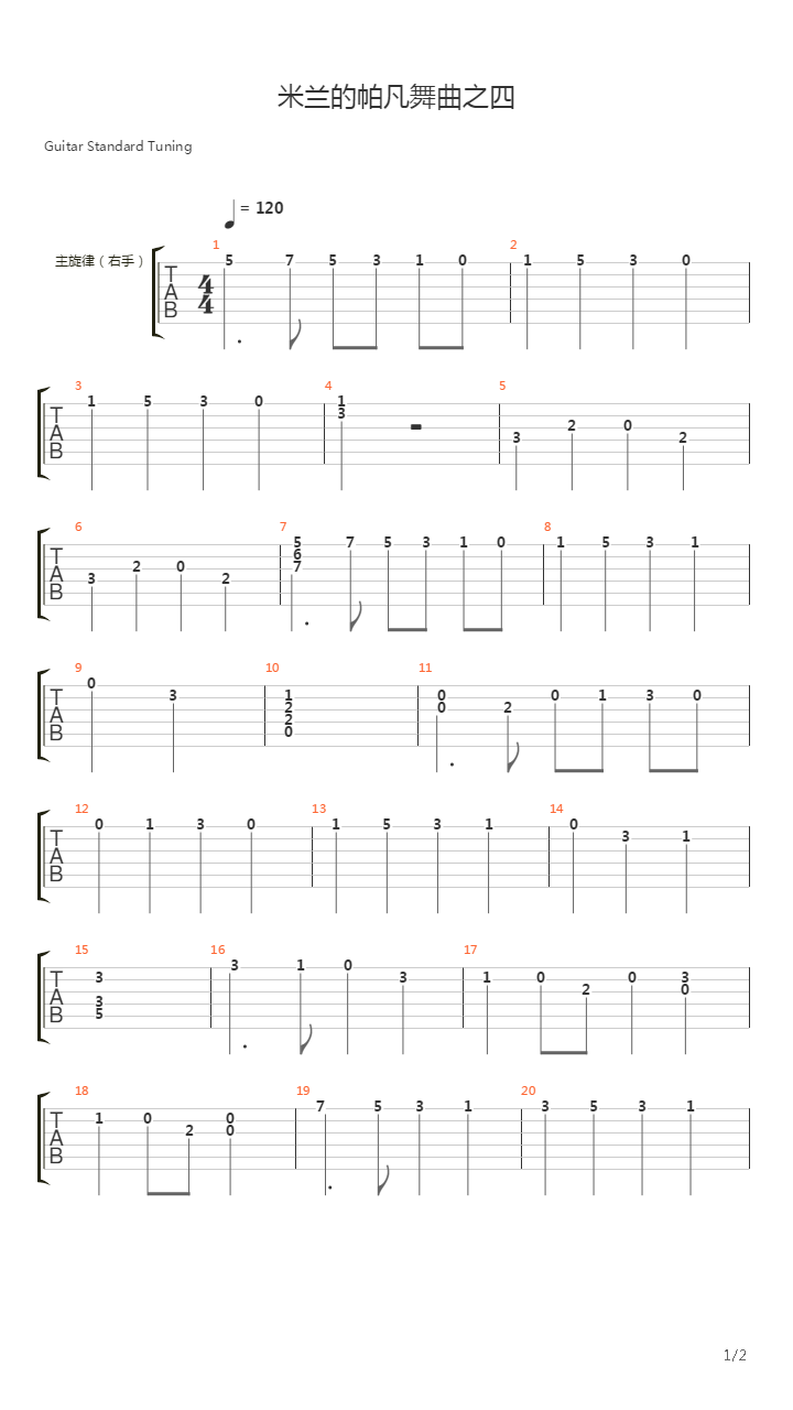 米兰的帕凡舞曲之四吉他谱