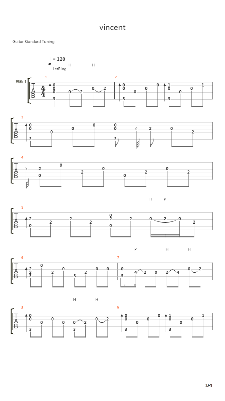 Vincent吉他谱