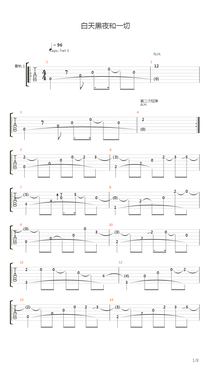 白天黑夜和一切吉他谱