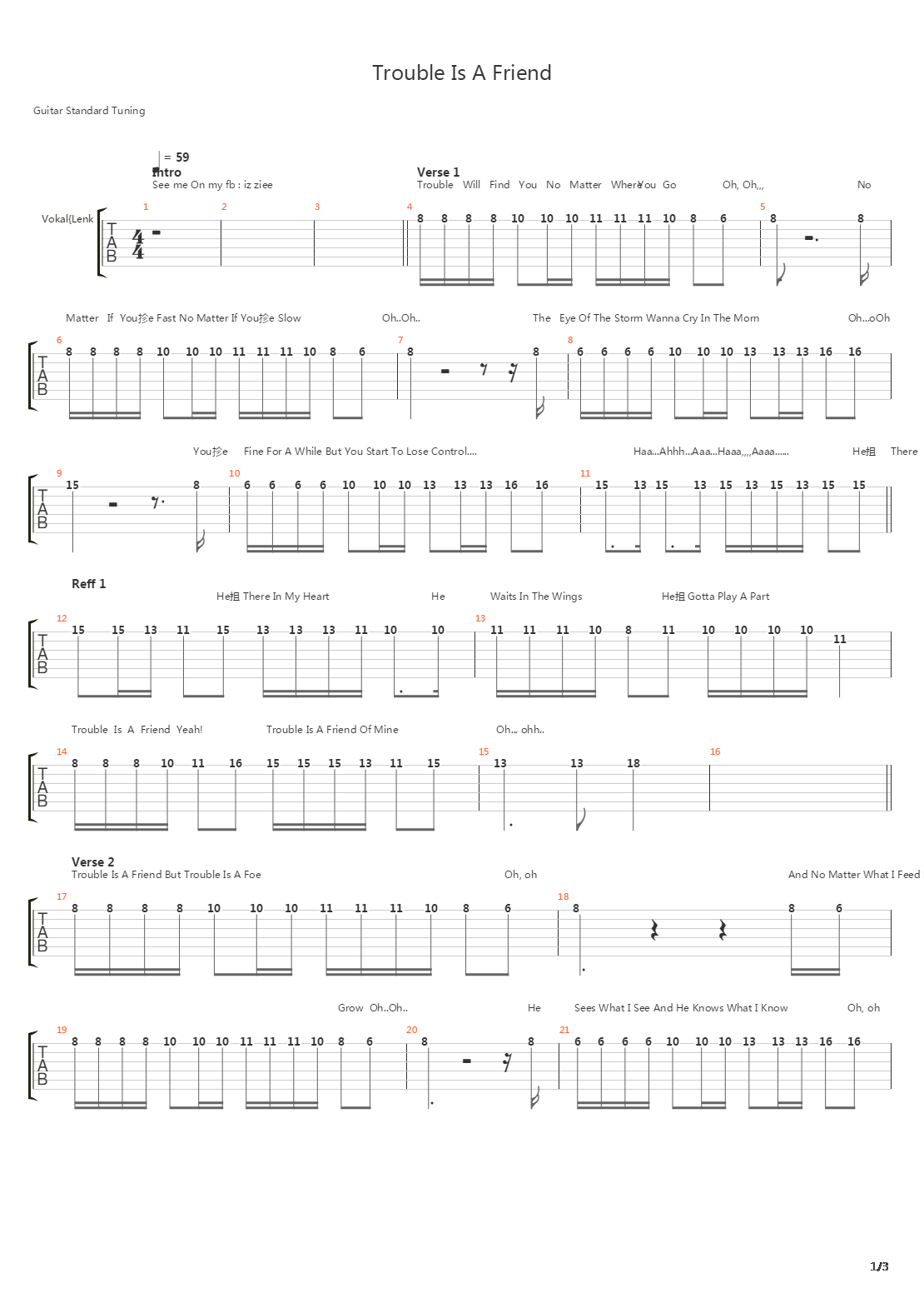 Trouble Is A Friend吉他谱