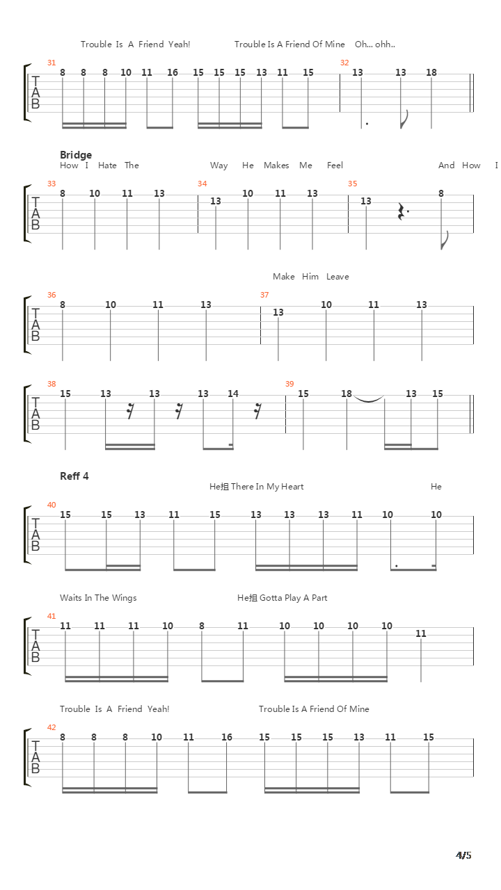 Trouble Is A Friend吉他谱