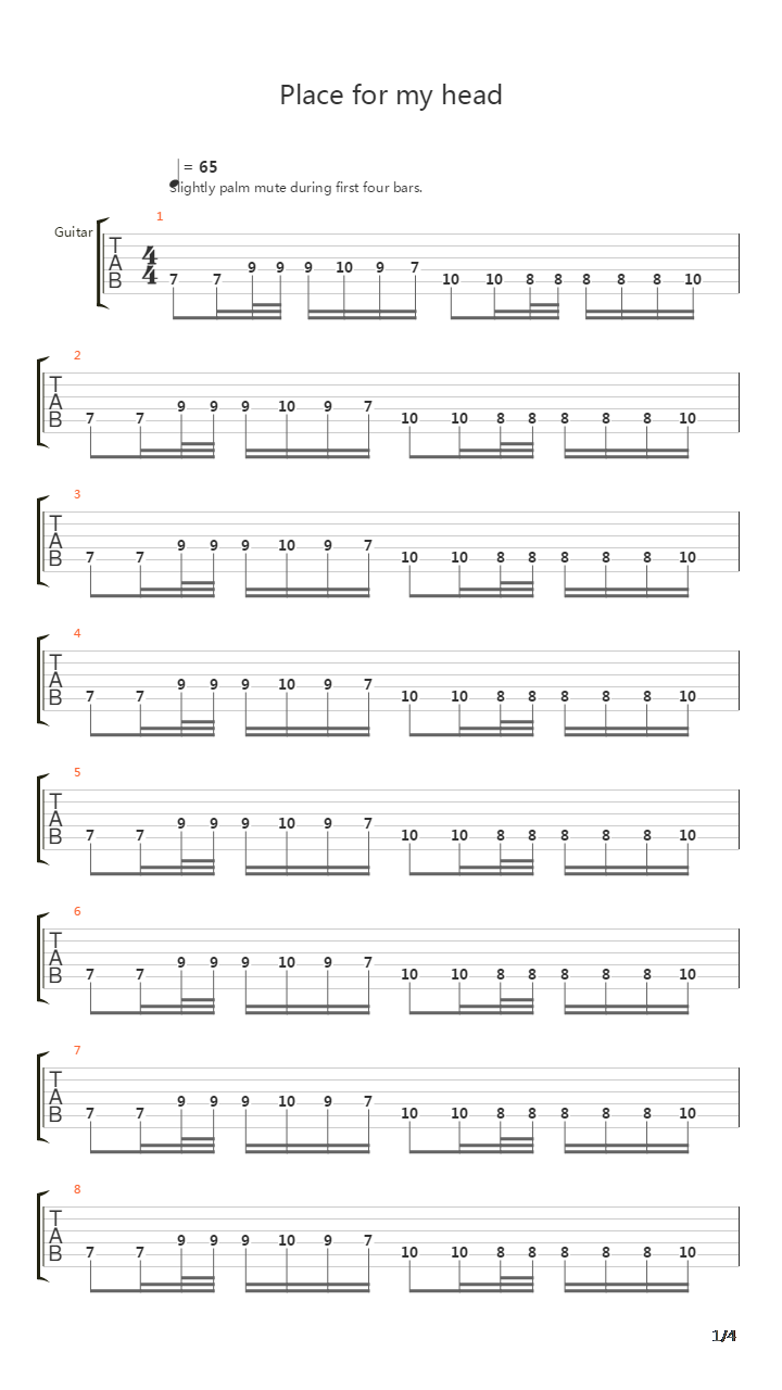 A Place For My Head吉他谱