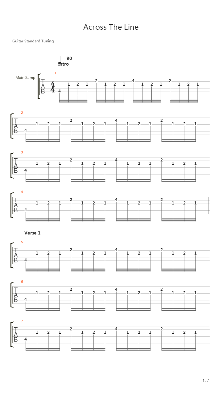 Across The Line吉他谱