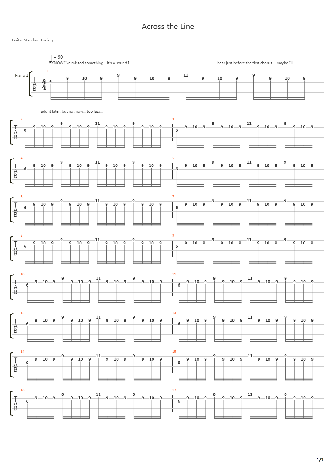 Across The Line吉他谱