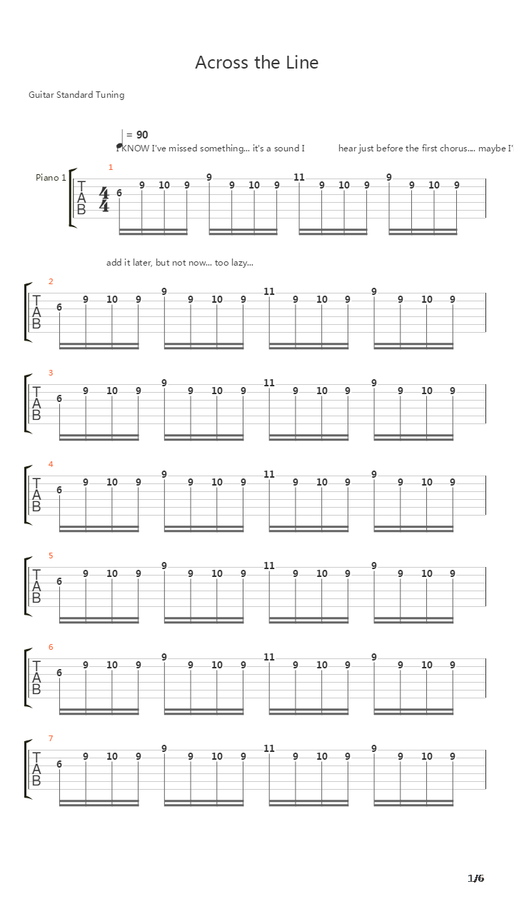 Across The Line吉他谱