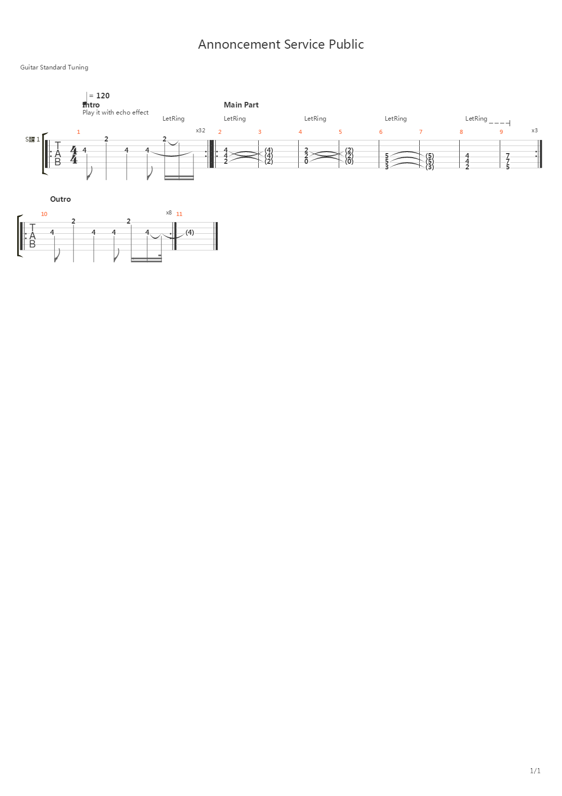 Announcement Service Public吉他谱