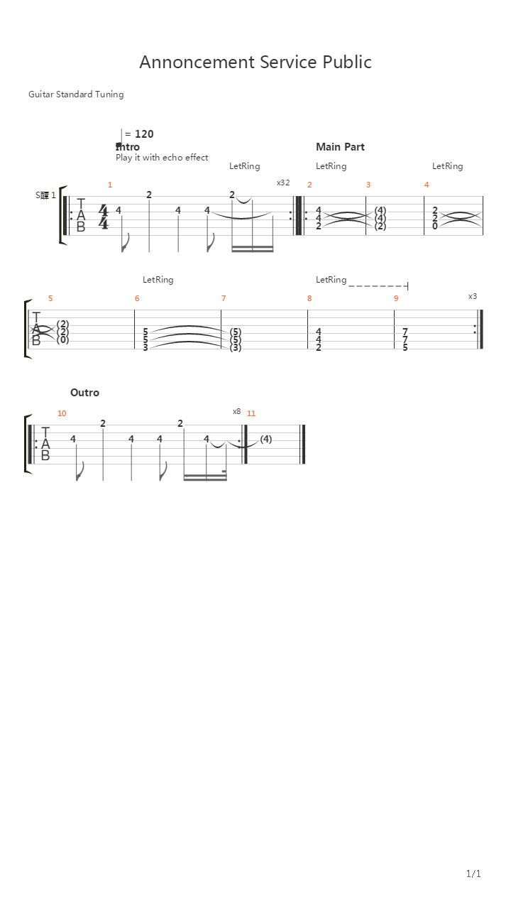 Announcement Service Public吉他谱