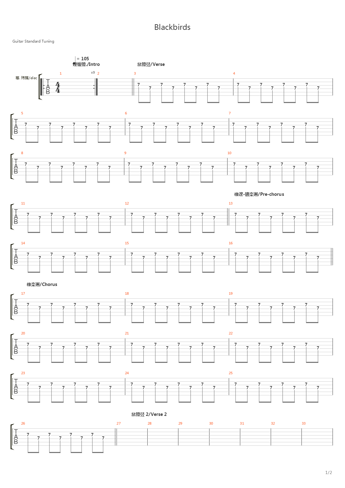 Blackbirds吉他谱