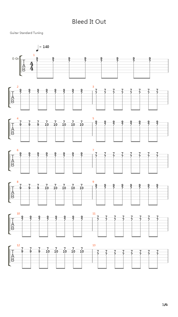 Bleed It Out吉他谱