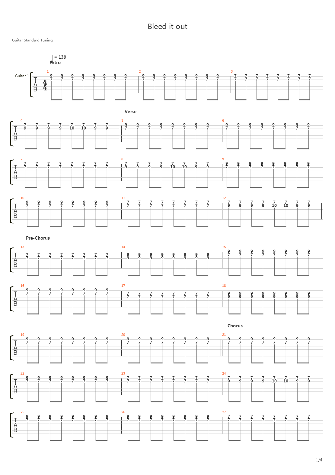 Bleed It Out吉他谱