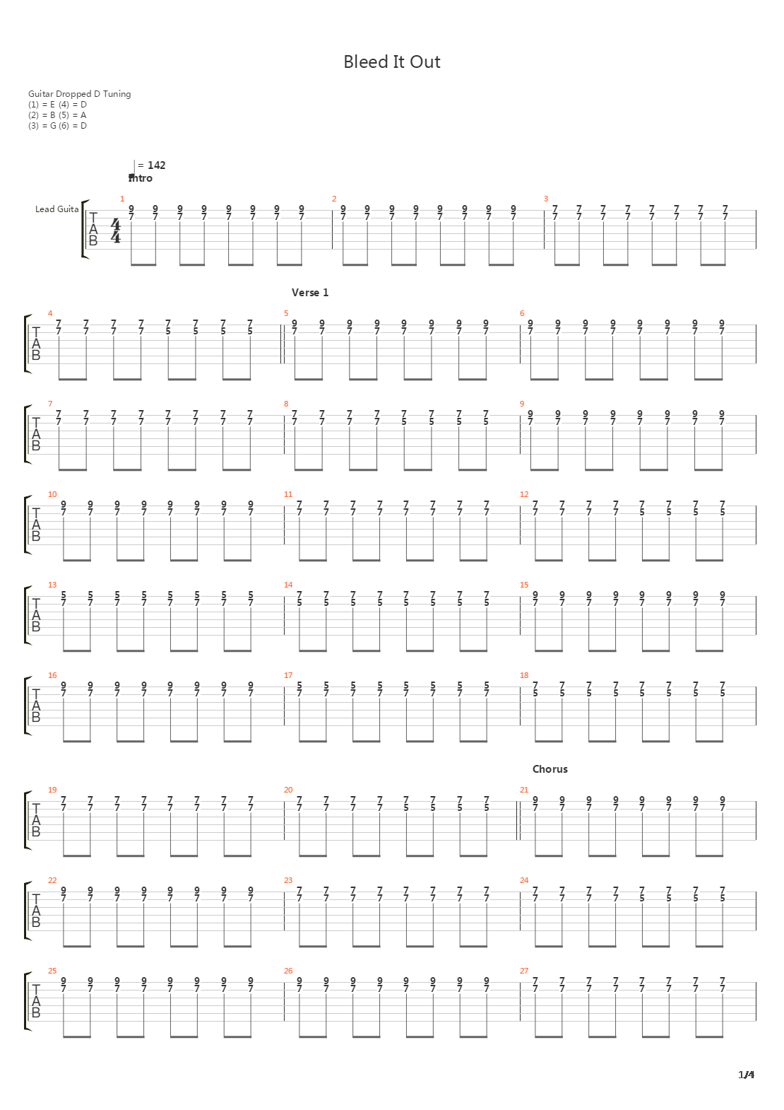 Bleed It Out吉他谱