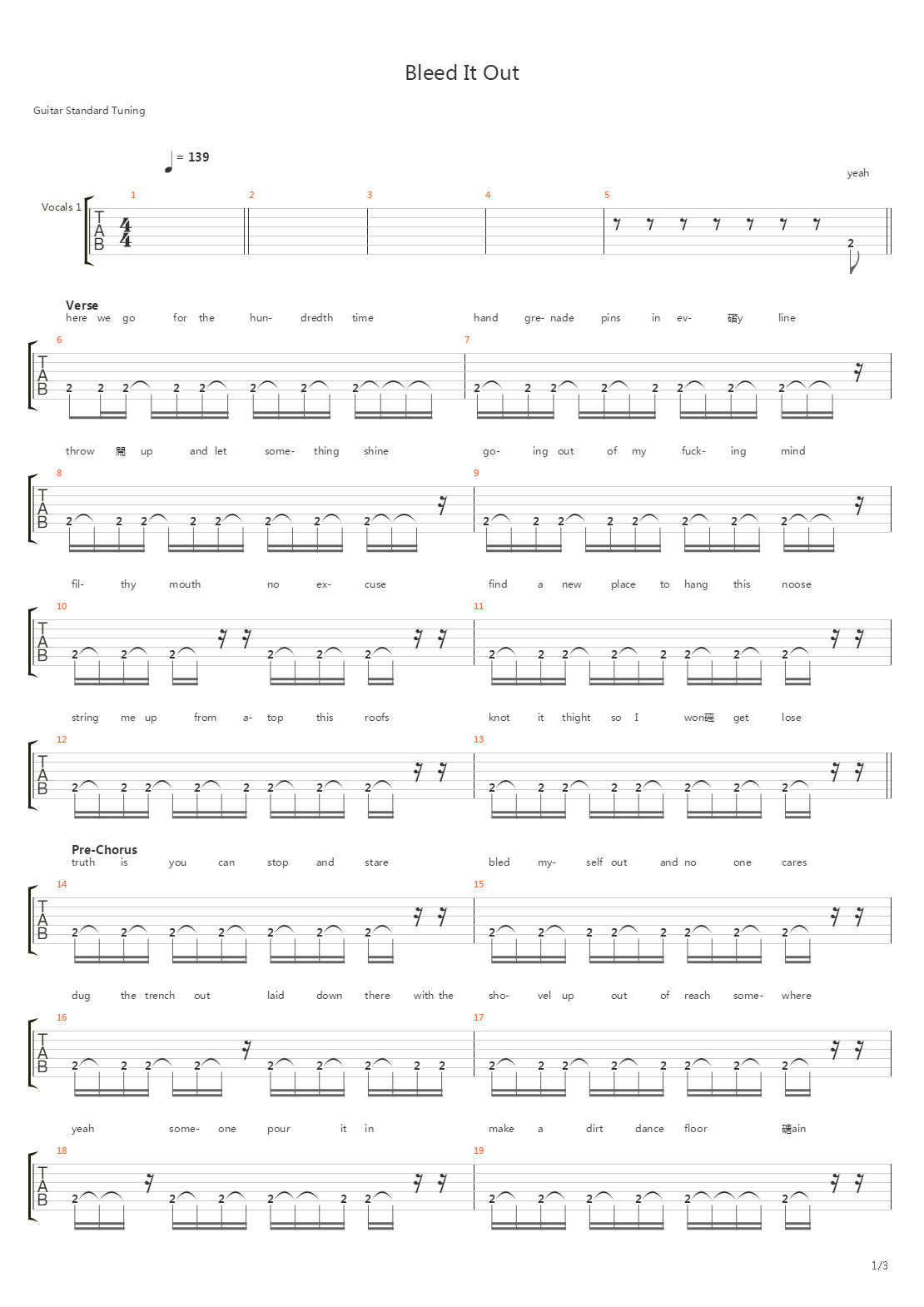 Bleed It Out吉他谱