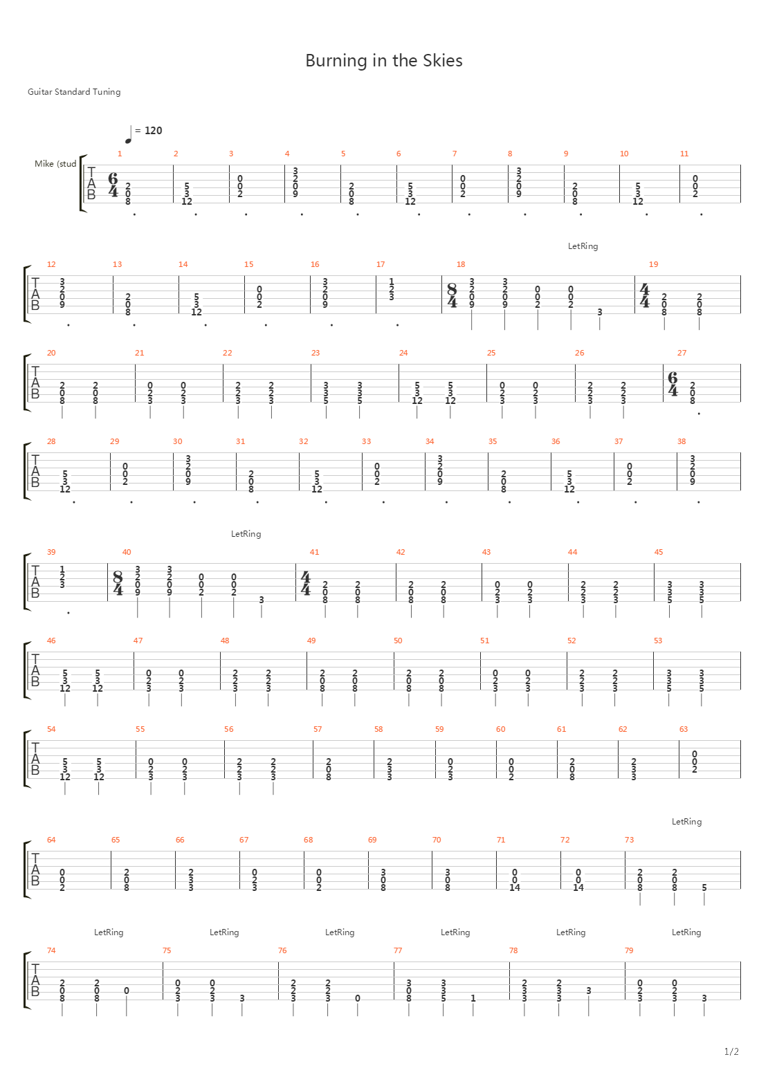 Burning In The Skies吉他谱