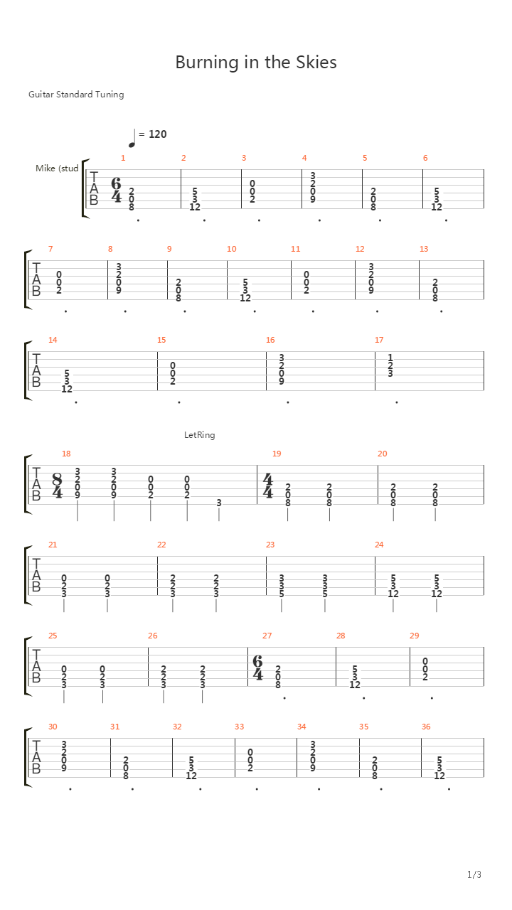 Burning In The Skies吉他谱