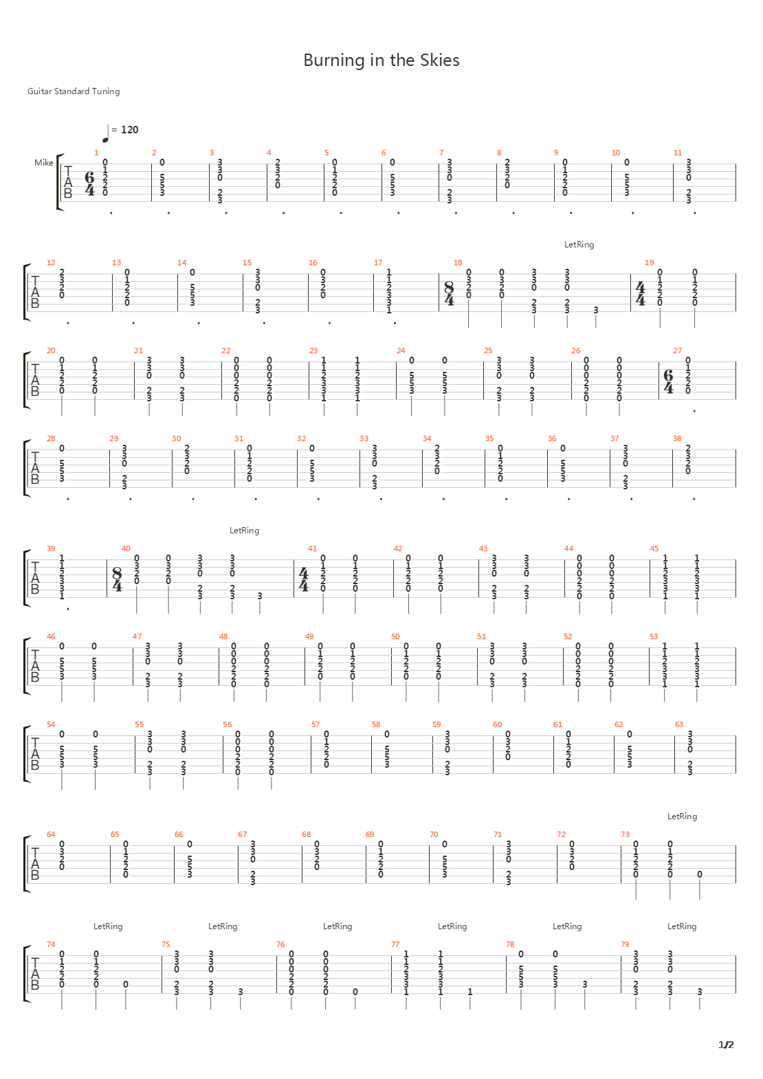 Burning In The Skies吉他谱