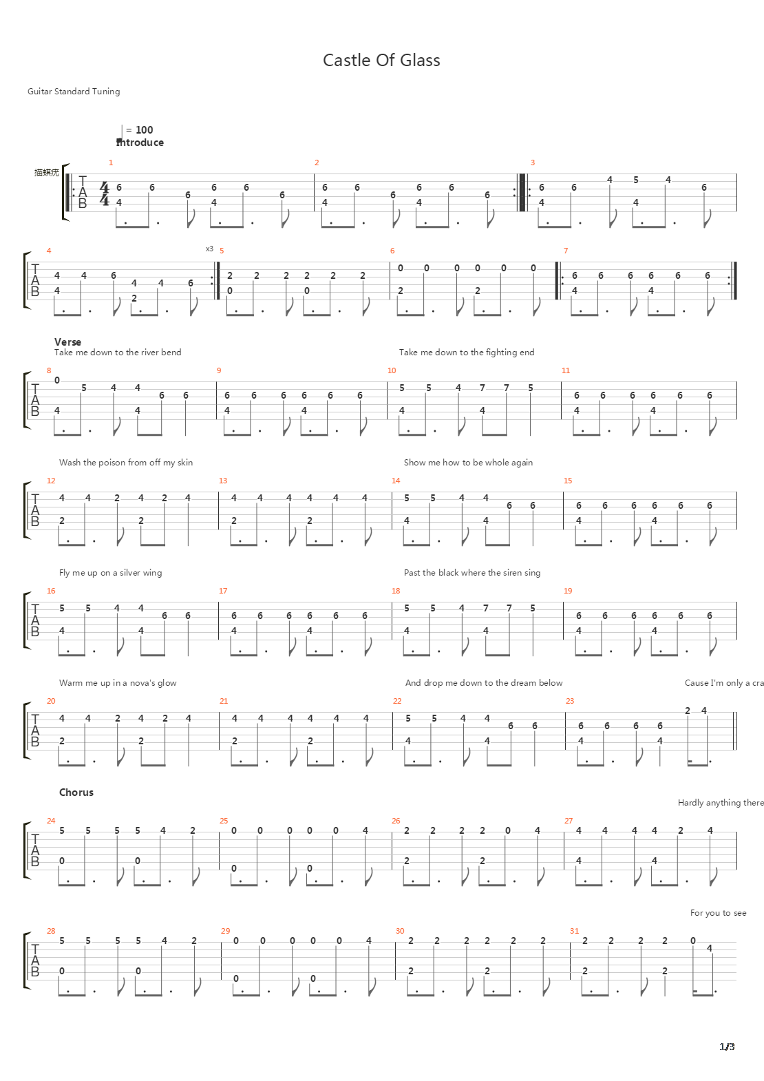 Castle Of Glass吉他谱