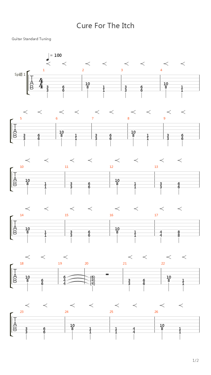 Cure For The Itch吉他谱