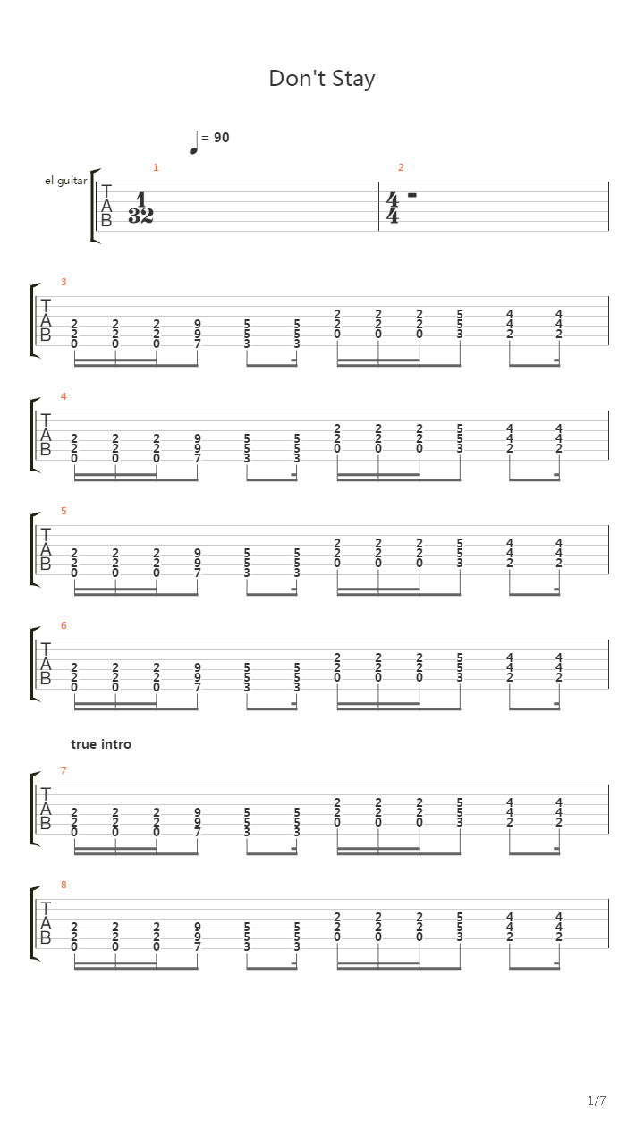 Dont Stay吉他谱