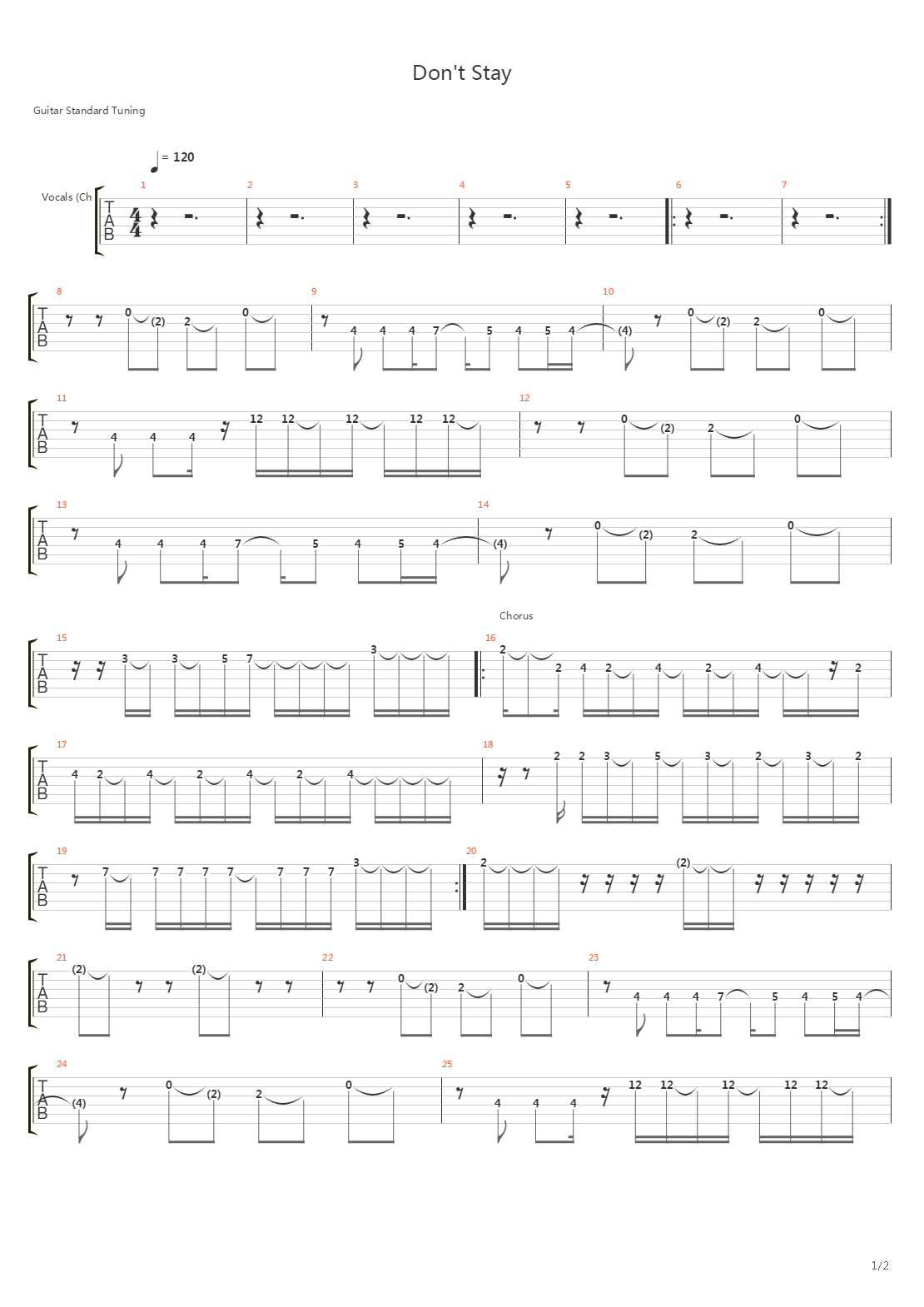 Dont Stay吉他谱