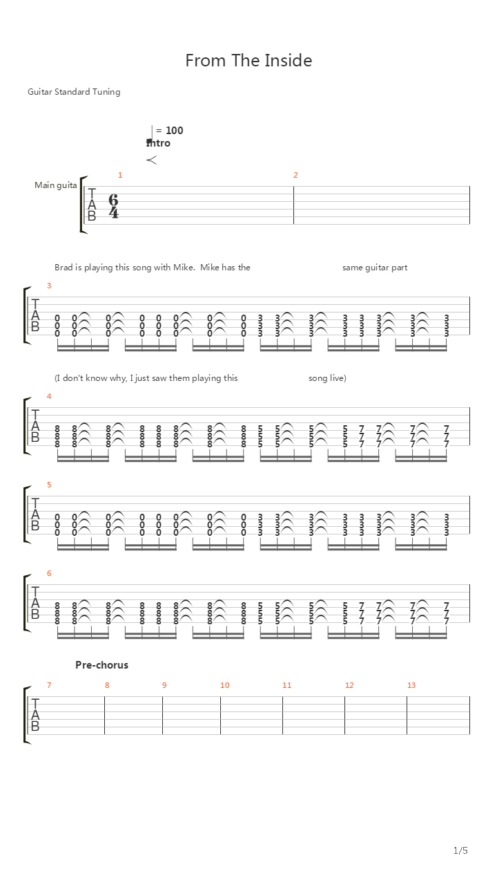From The Inside吉他谱