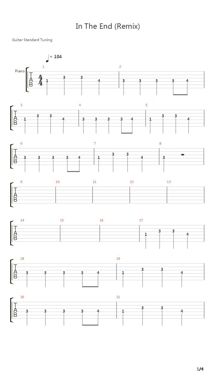 In The End Remix吉他谱