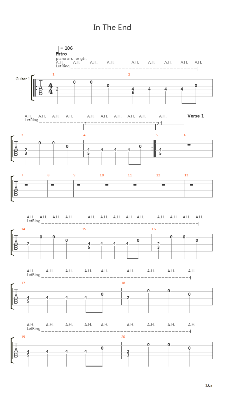 In The End吉他谱