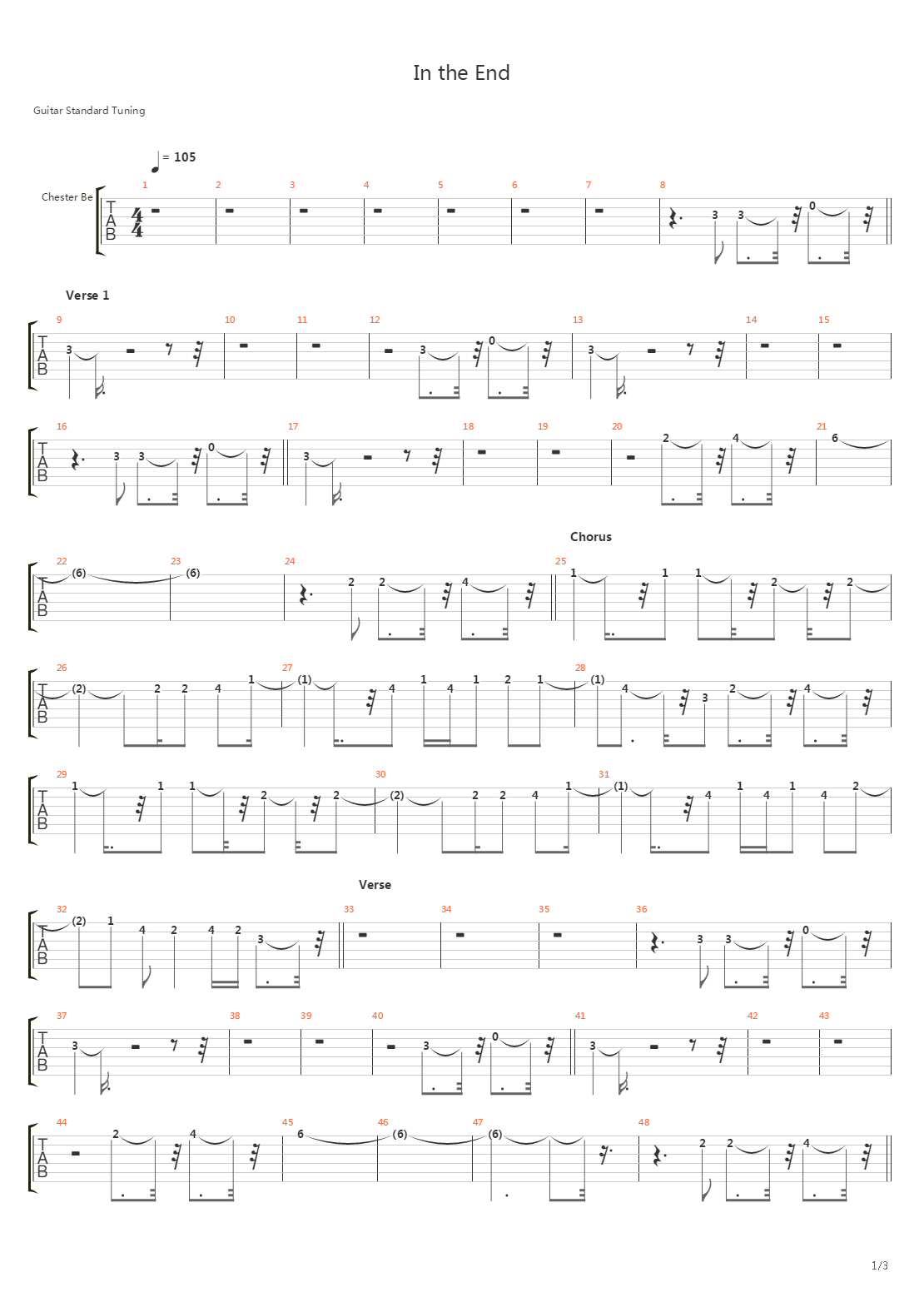 In The End吉他谱