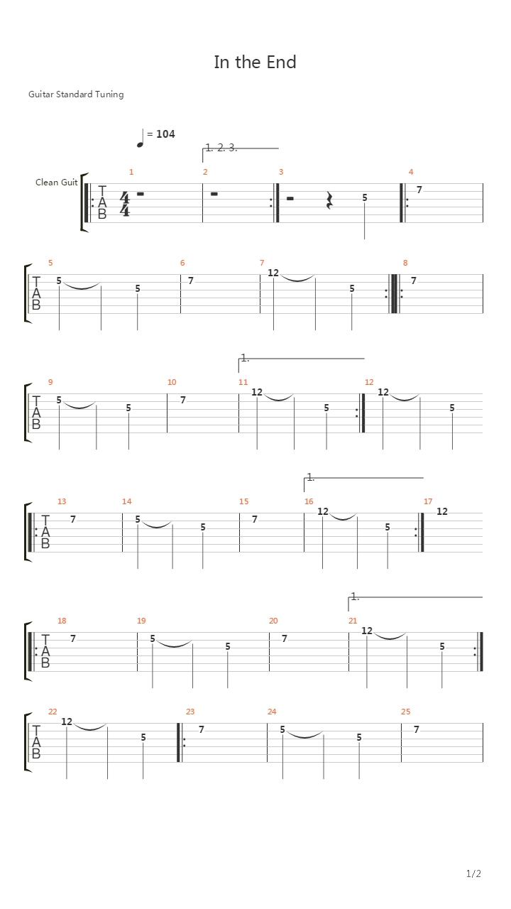 In The End吉他谱