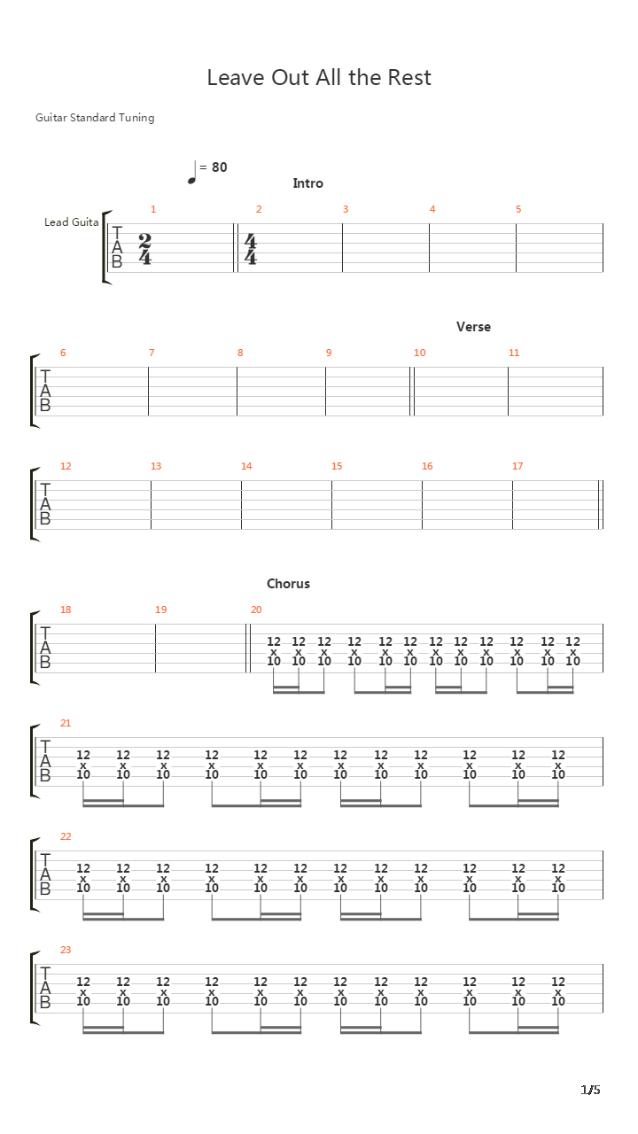 Leave Out All The Rest吉他谱