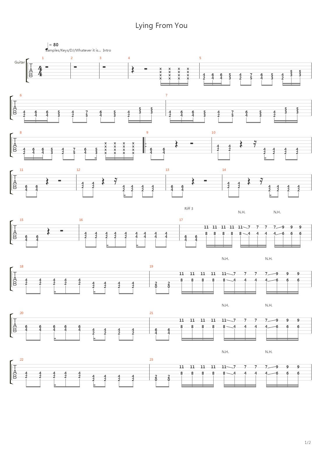 Lying From You吉他谱