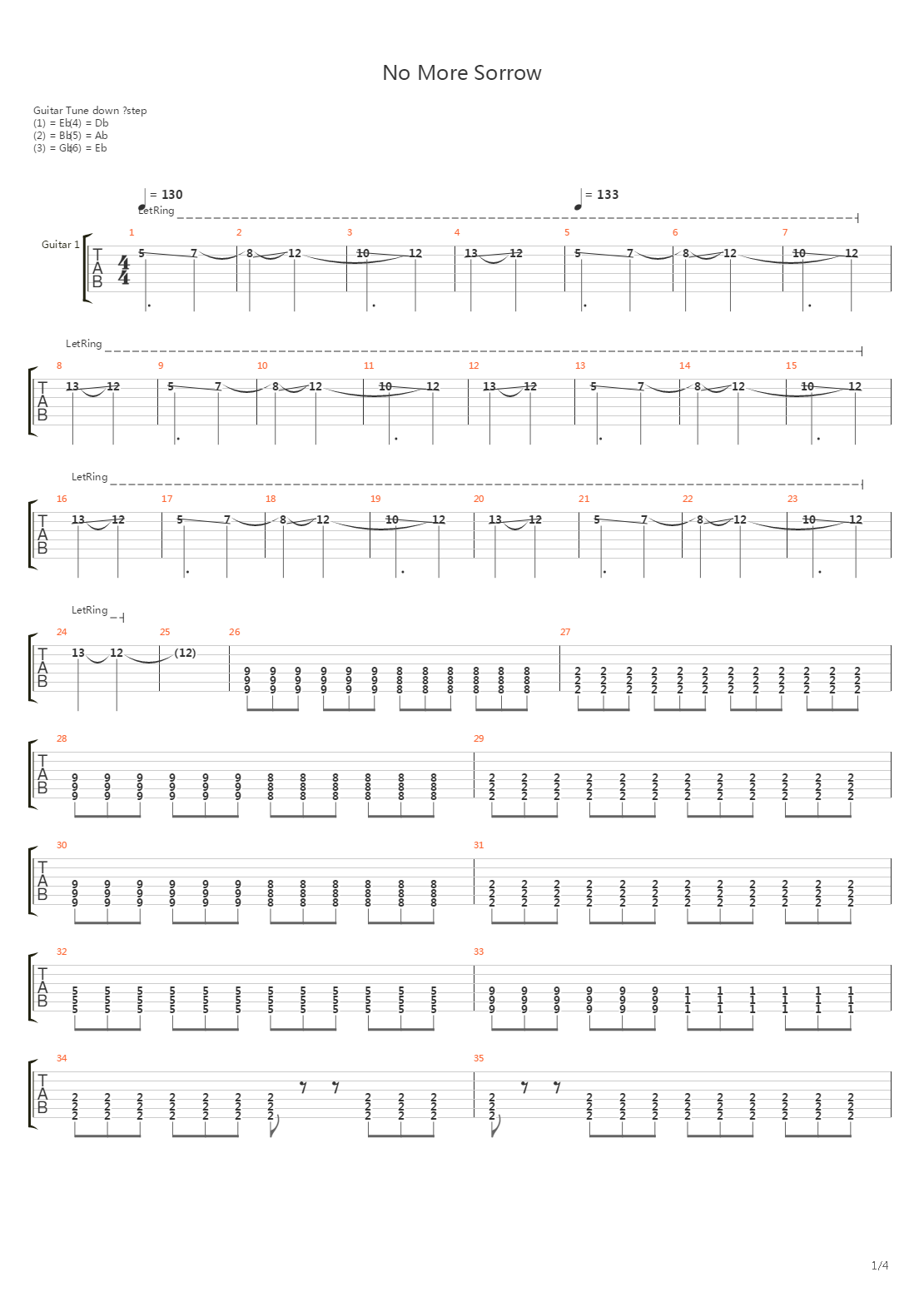 No More Sorrow吉他谱