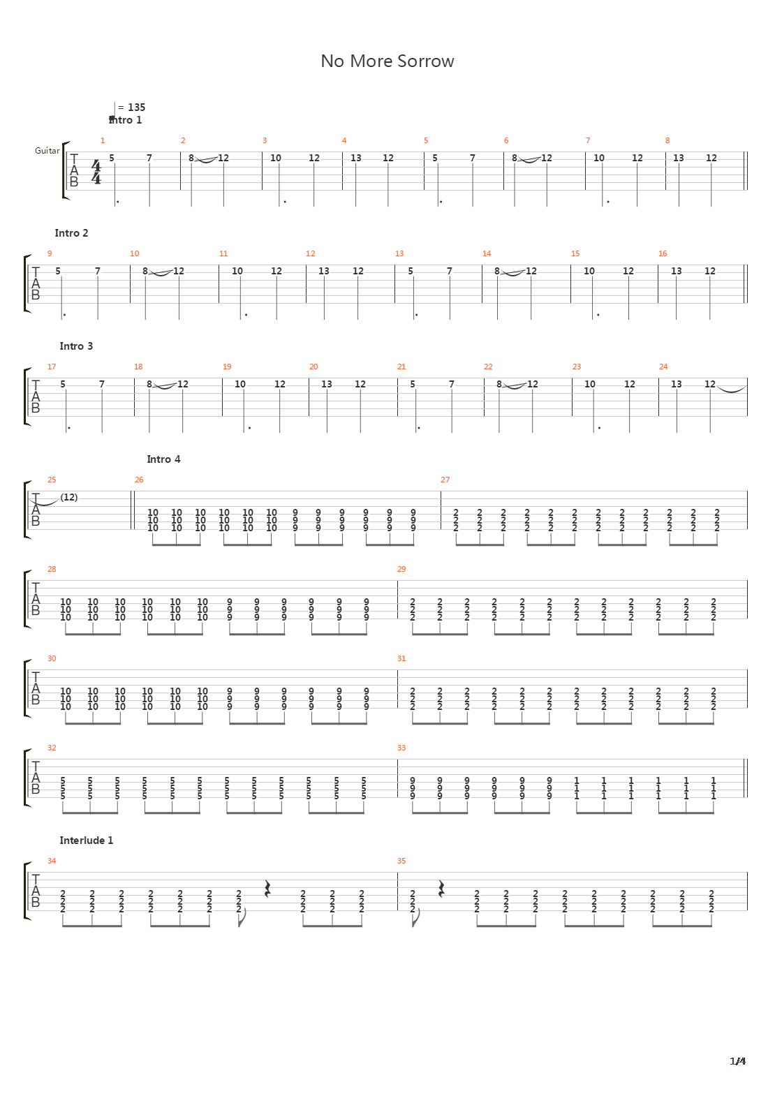 No More Sorrow吉他谱
