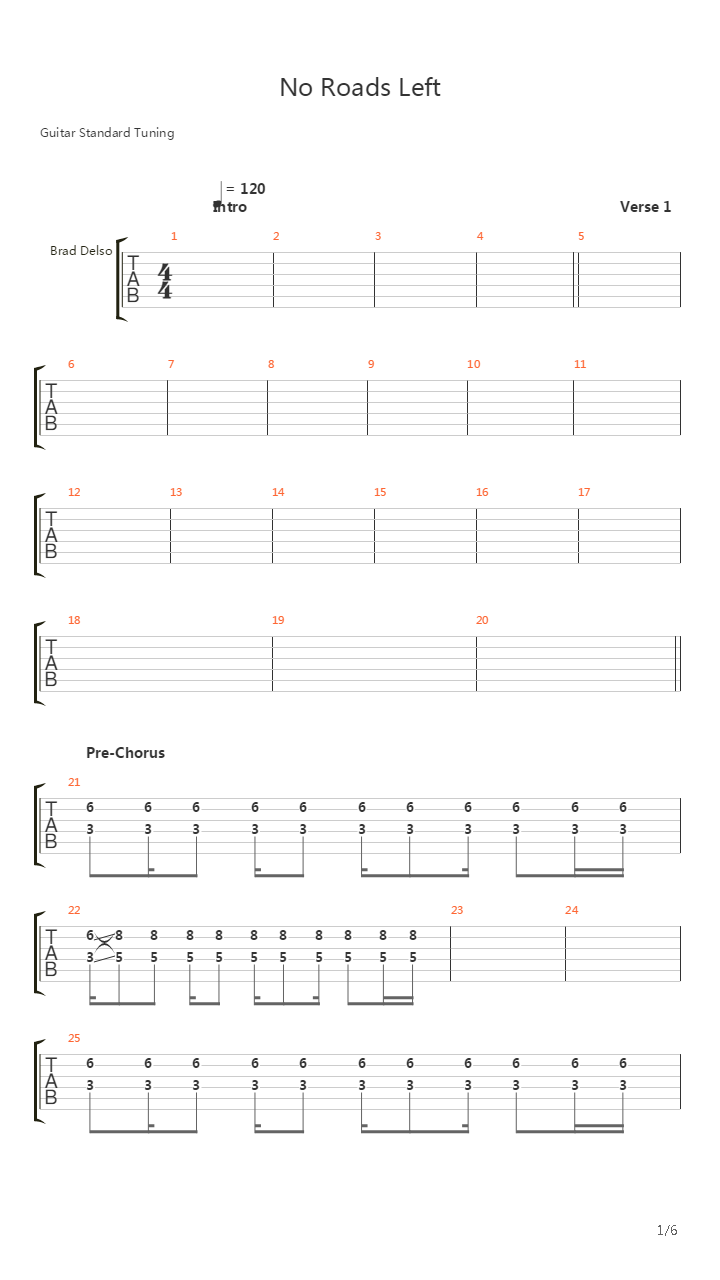 No Roads Left吉他谱