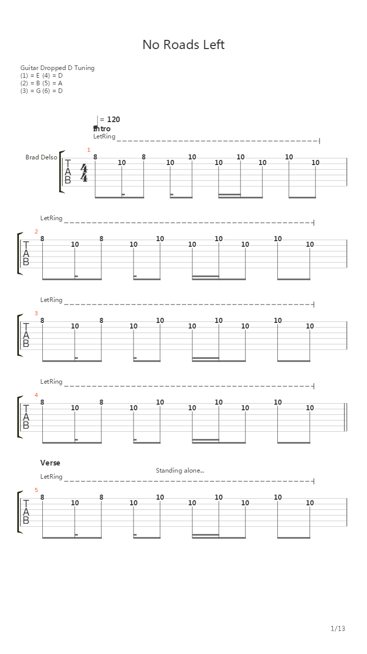 No Roads Left吉他谱