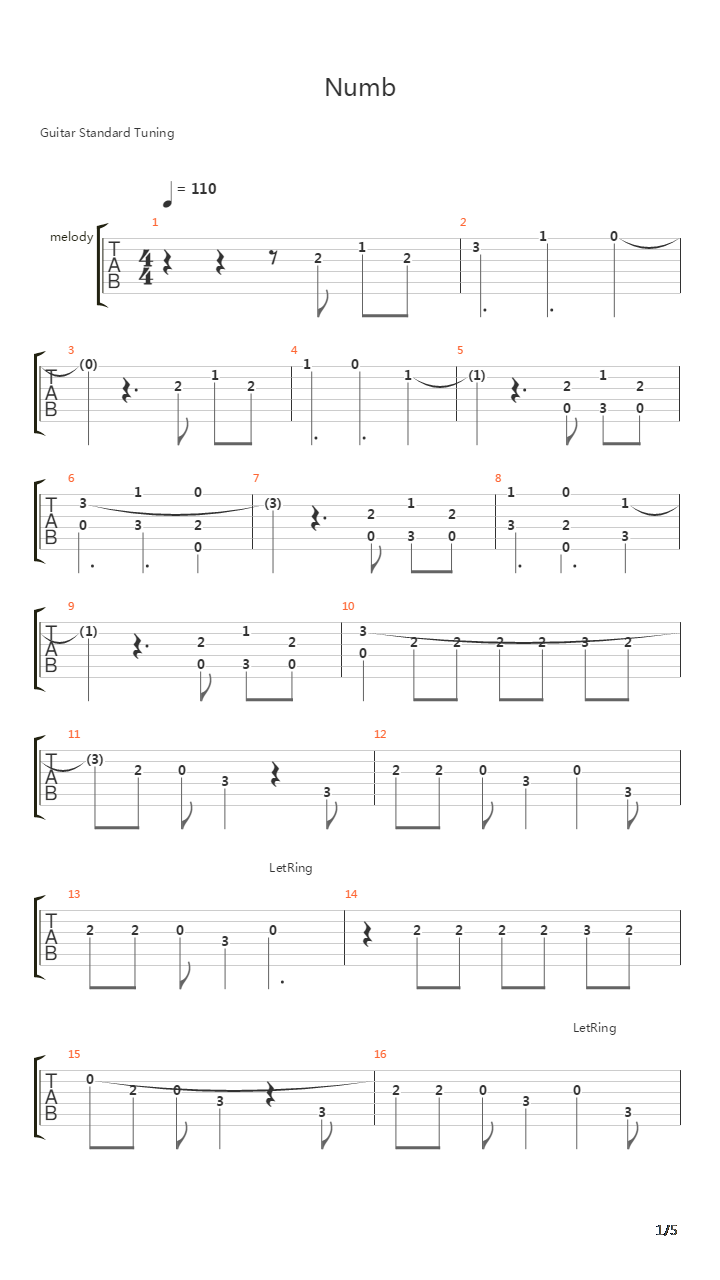 Numb吉他谱