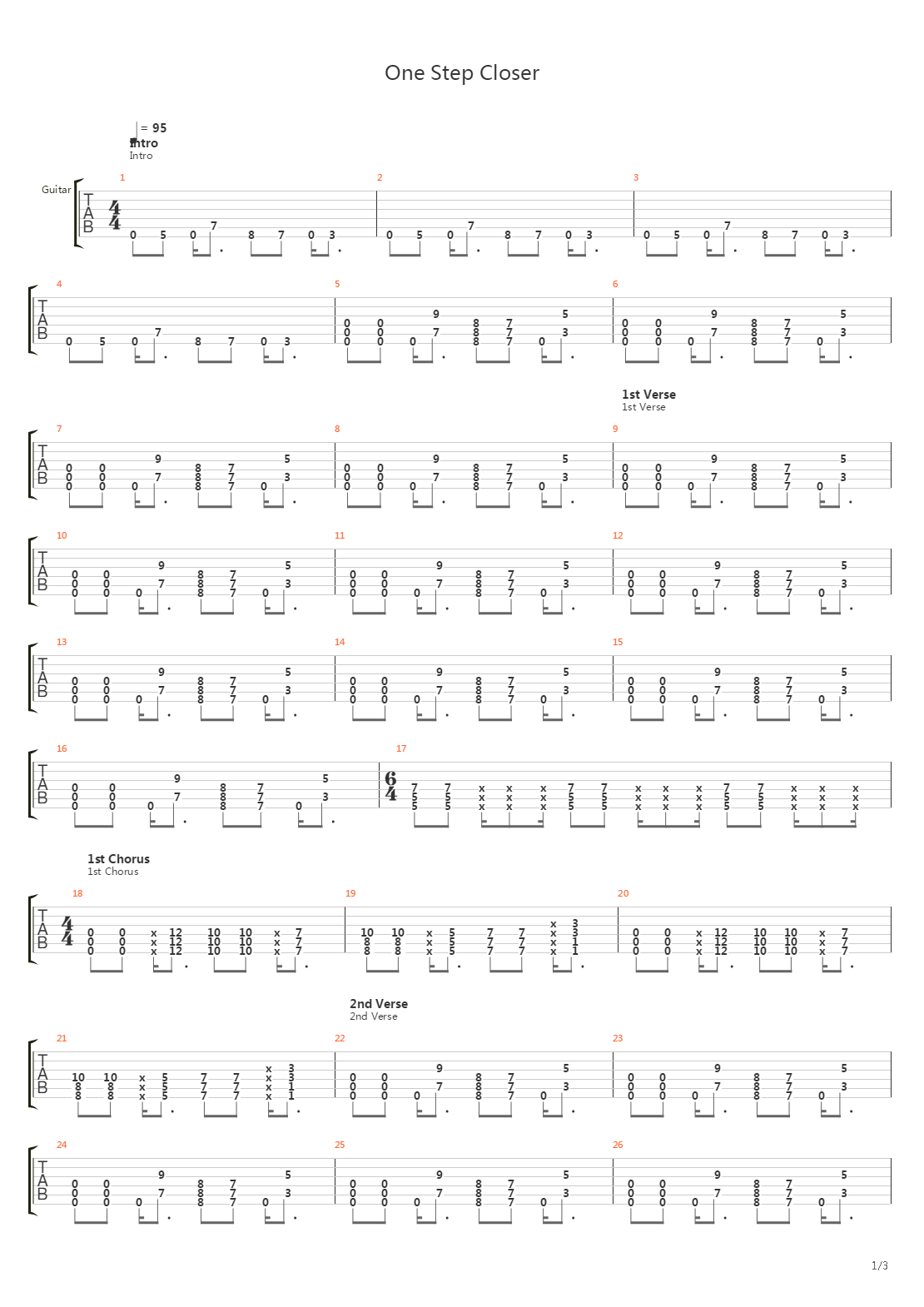 One Step Closer吉他谱