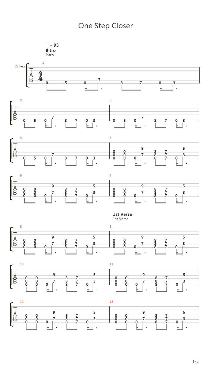 One Step Closer吉他谱