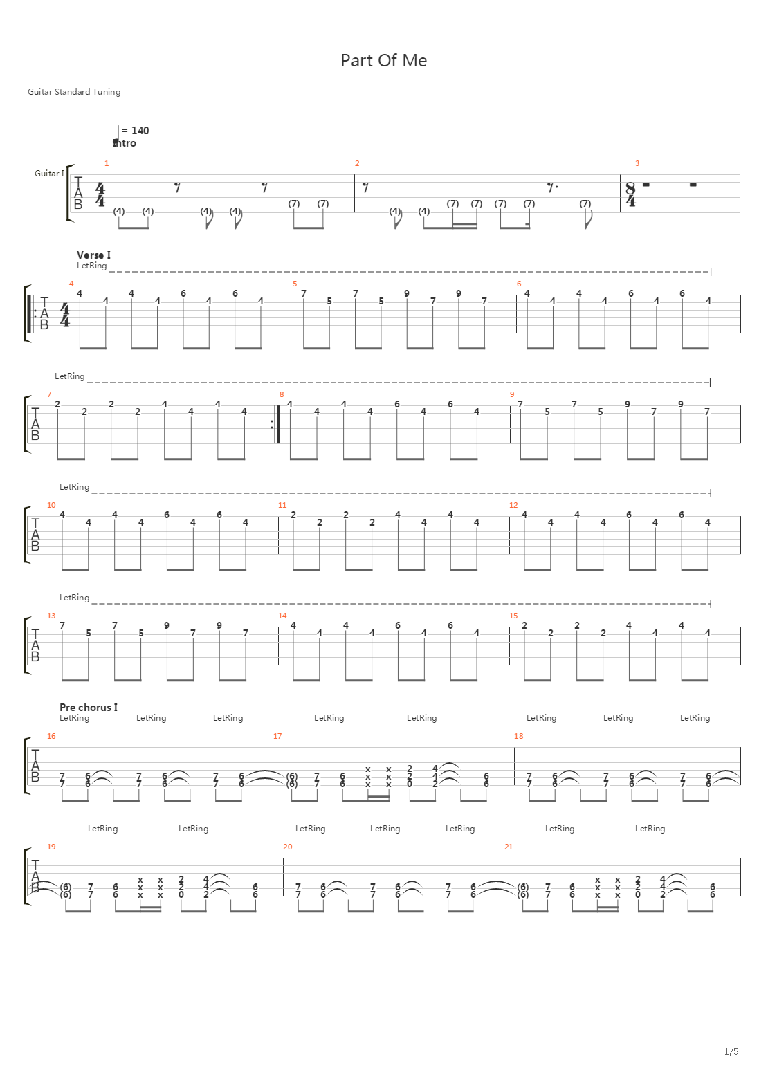 Part Of Me吉他谱