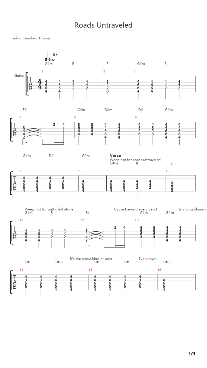 Roads Untraveled吉他谱