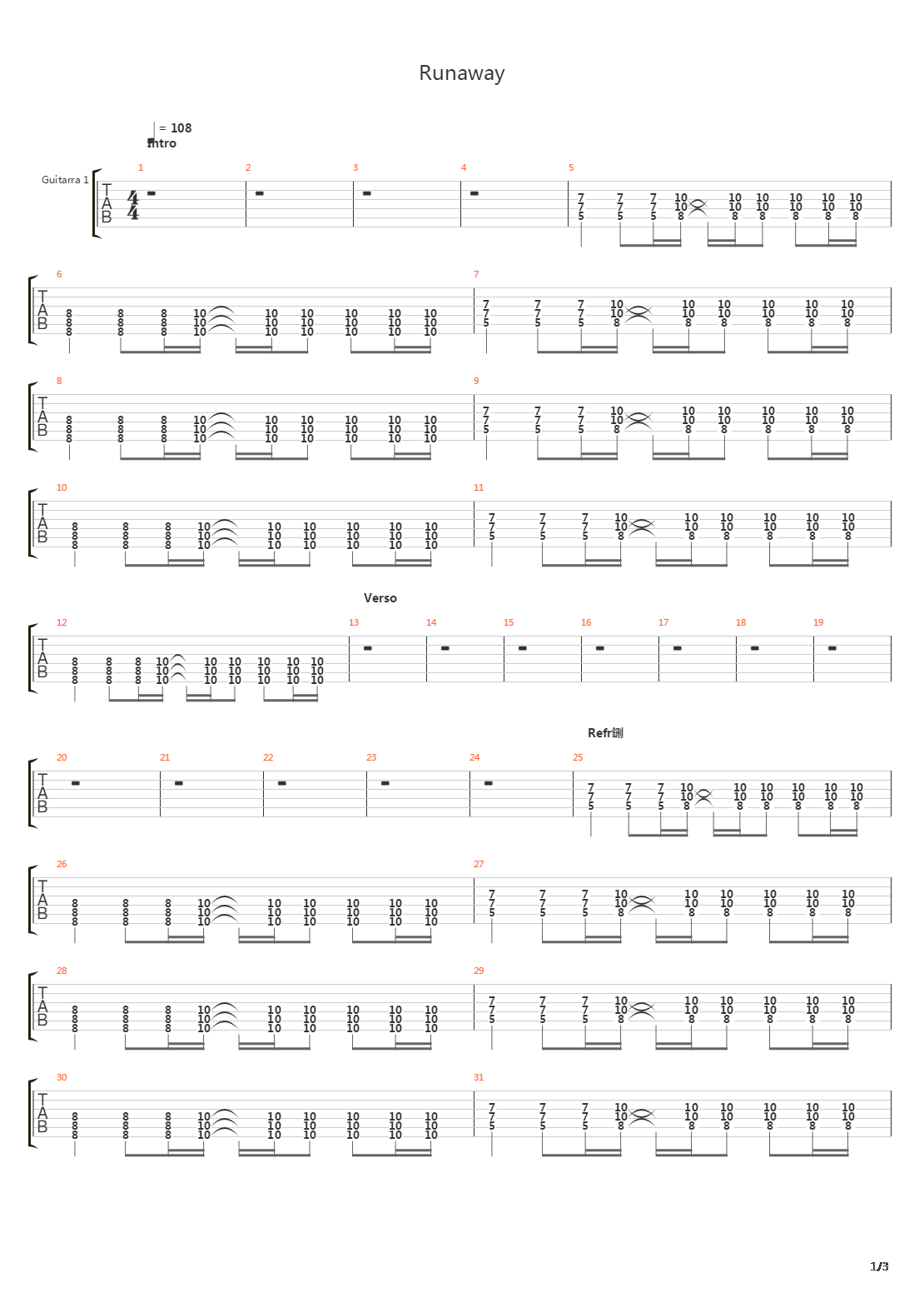 Runaway吉他谱