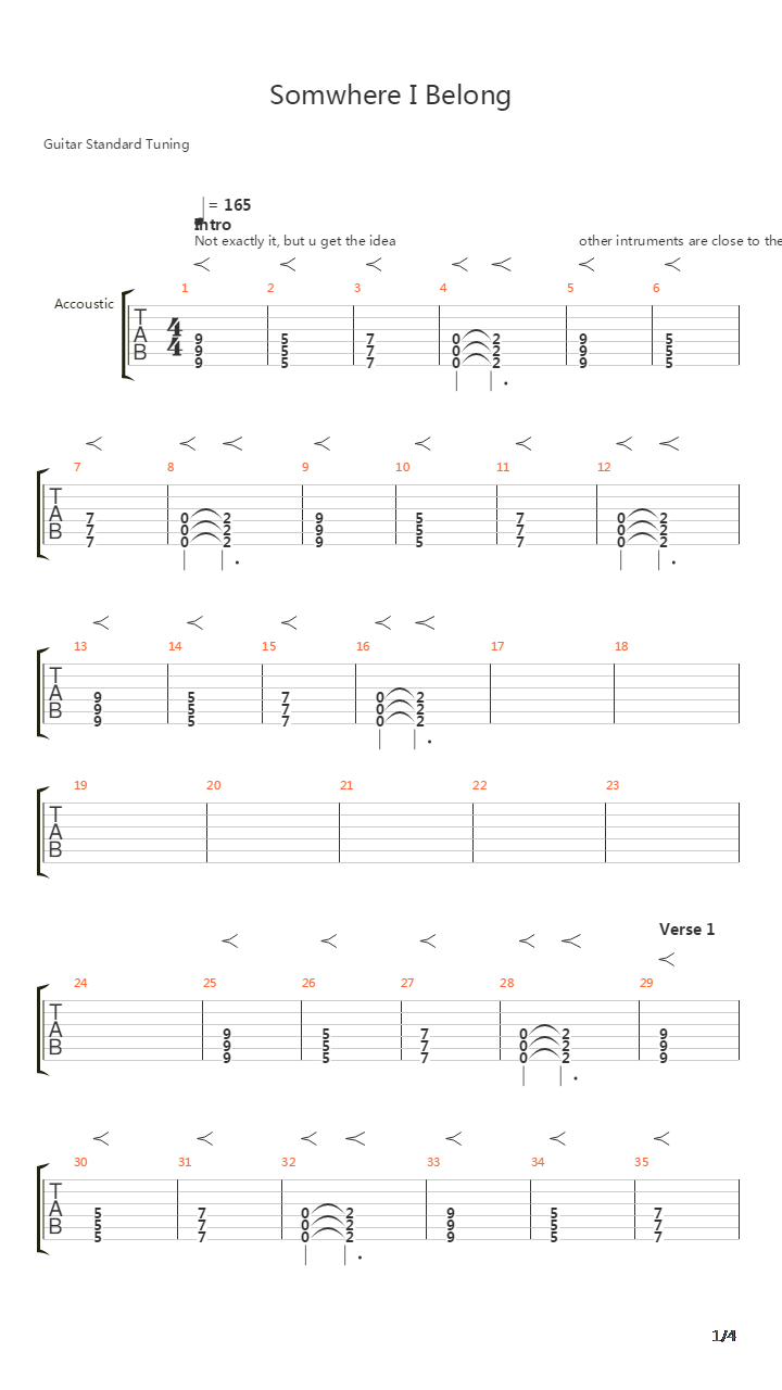 Somewhere I Belong吉他谱